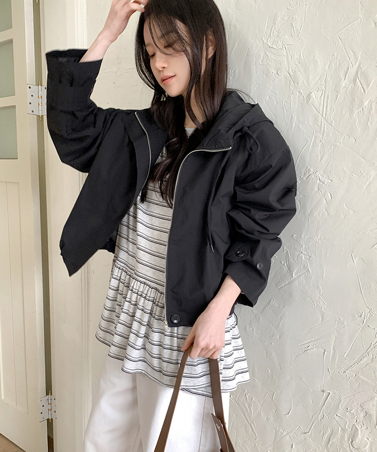 ストライプフリル長袖Tシャツ WHITE MELANGE