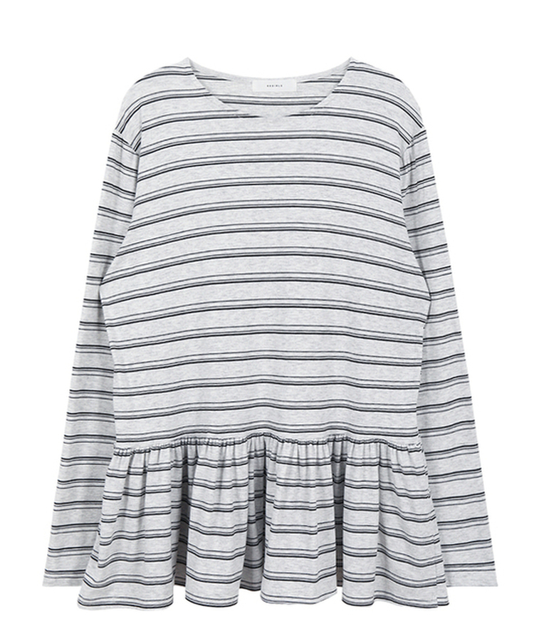 ストライプフリル長袖Tシャツ