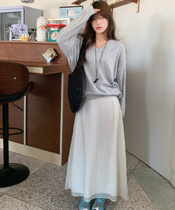 ドットシフォンマキシロングスカート CREAM