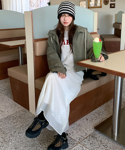 ドットシフォンマキシロングスカート CREAM