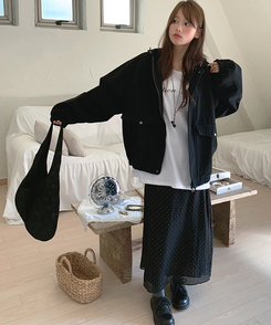 ドットシフォンマキシロングスカート BLACK