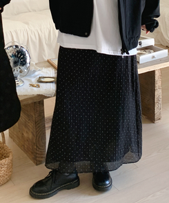 ドットシフォンマキシロングスカート BLACK