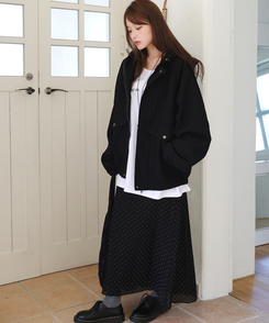 ドットシフォンマキシロングスカート BLACK