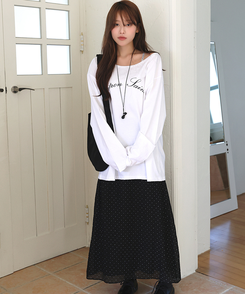 ドットシフォンマキシロングスカート BLACK