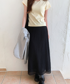 ドットシフォンマキシロングスカート BLACK