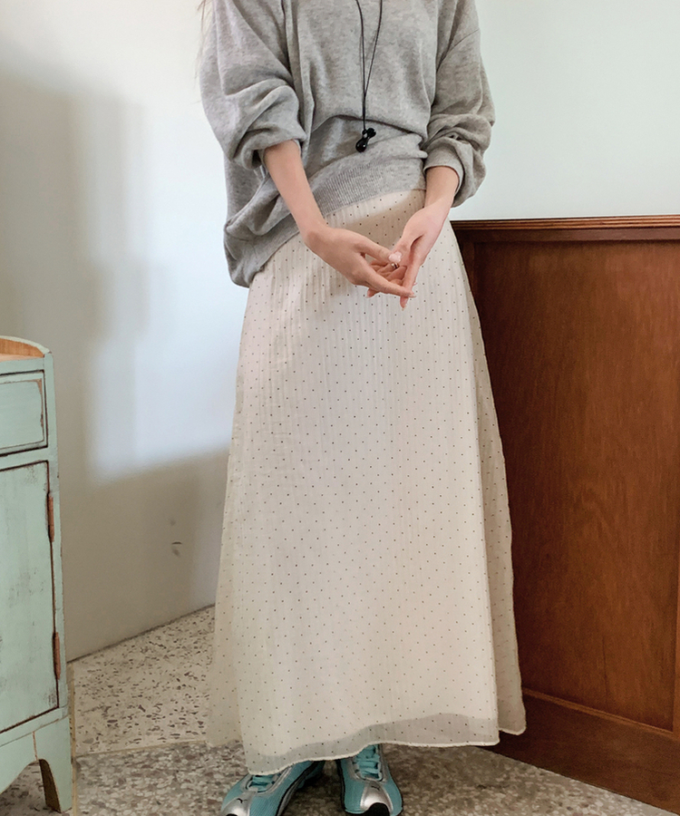 ドットシフォンマキシロングスカート CREAM