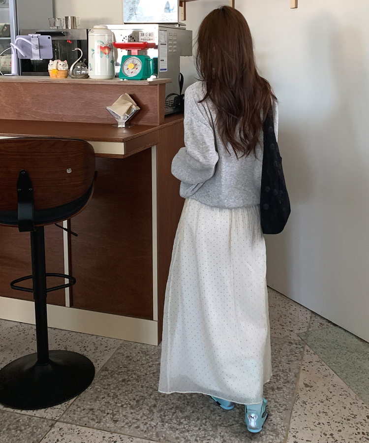 ドットシフォンマキシロングスカート CREAM
