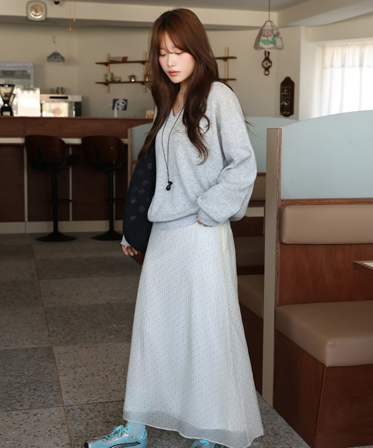 ドットシフォンマキシロングスカート CREAM