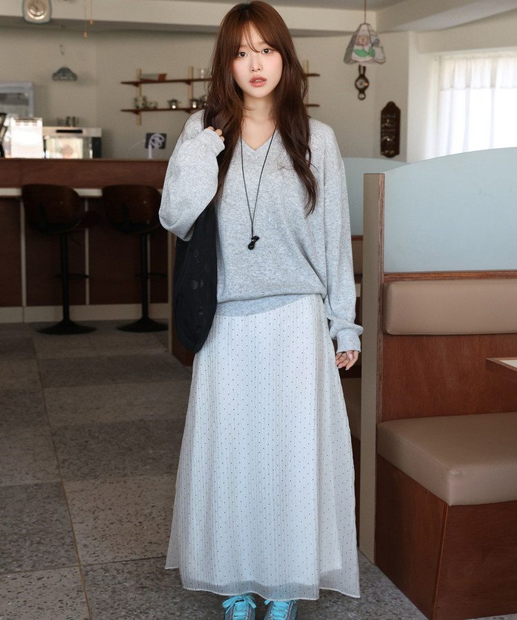 ドットシフォンマキシロングスカート CREAM