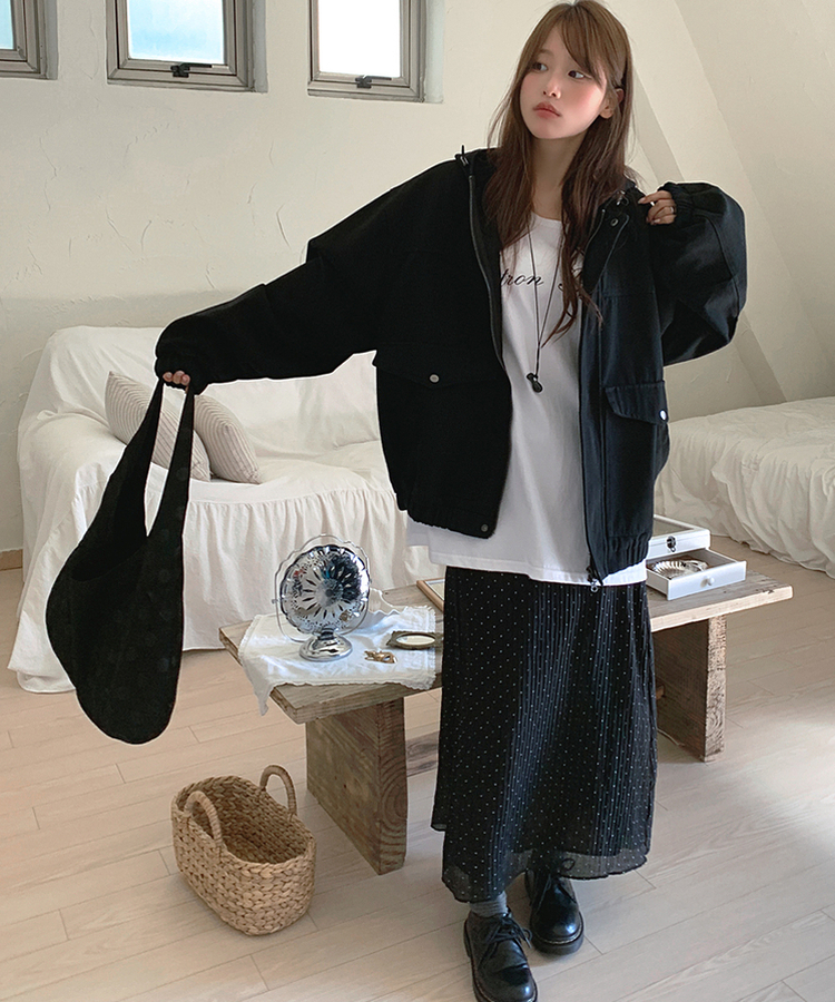 ドットシフォンマキシロングスカート BLACK