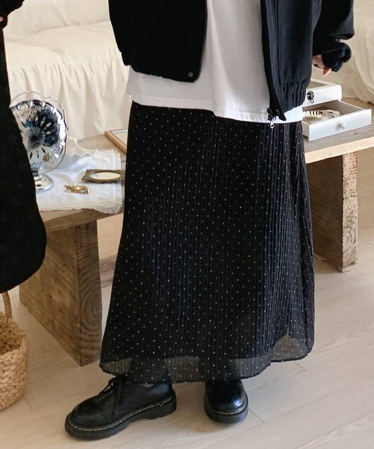 ドットシフォンマキシロングスカート BLACK