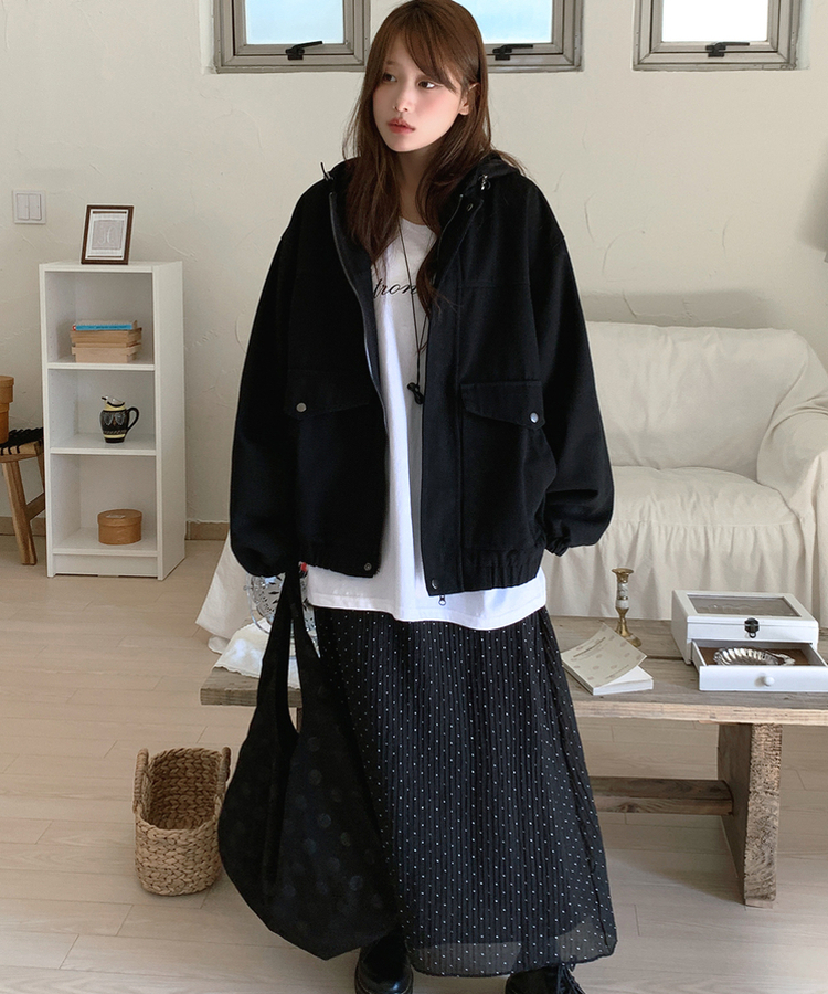 ドットシフォンマキシロングスカート BLACK