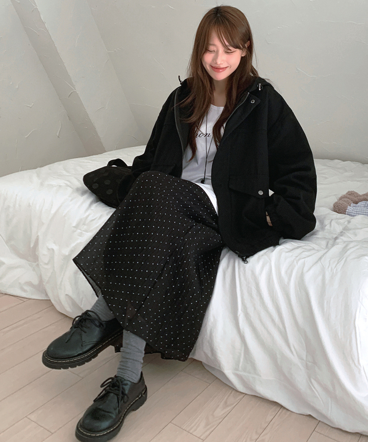 ドットシフォンマキシロングスカート BLACK