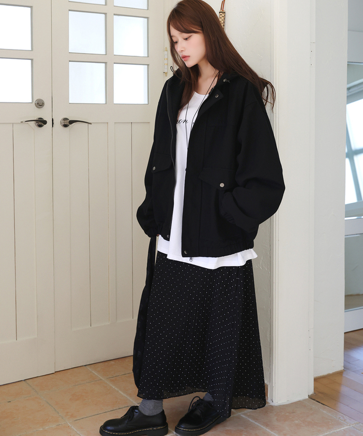 ドットシフォンマキシロングスカート BLACK