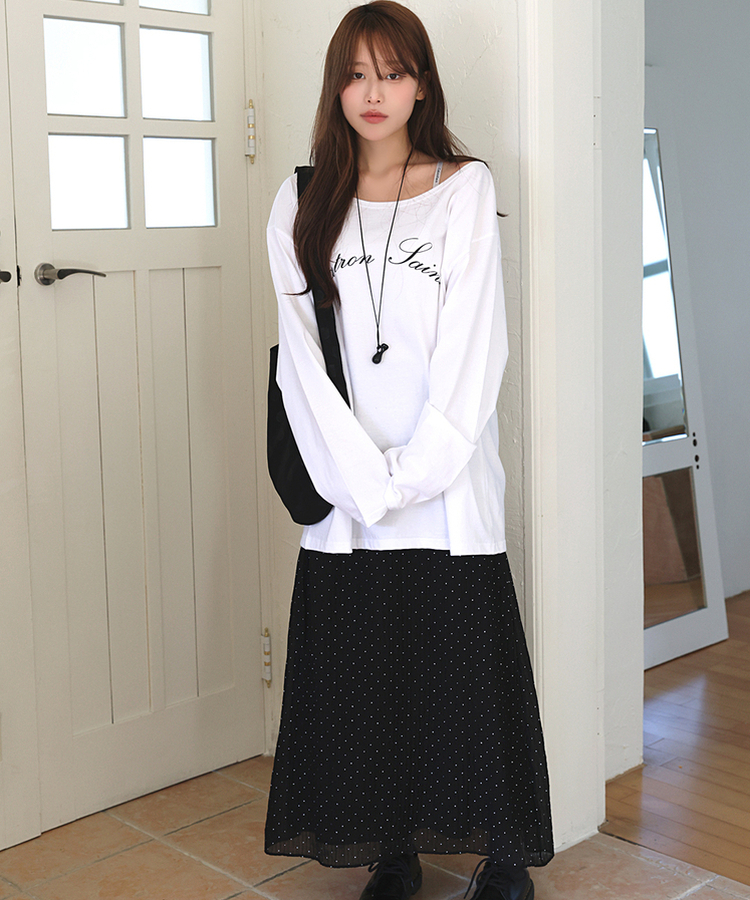 ドットシフォンマキシロングスカート BLACK