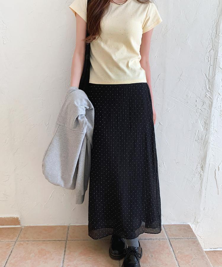 ドットシフォンマキシロングスカート BLACK