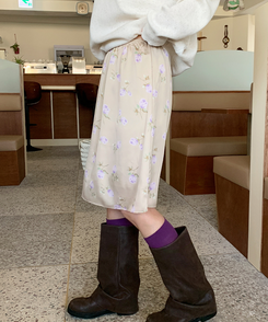 フラワーシフォンミディスカート BEIGE