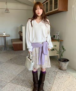 フラワーシフォンミディスカート BEIGE