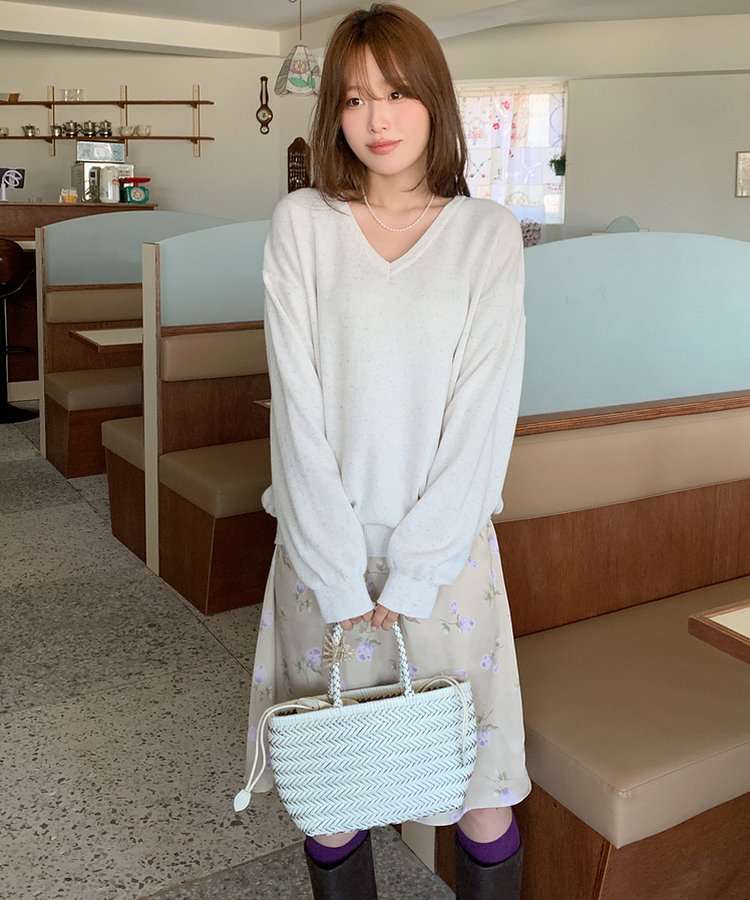 フラワーシフォンミディスカート BEIGE