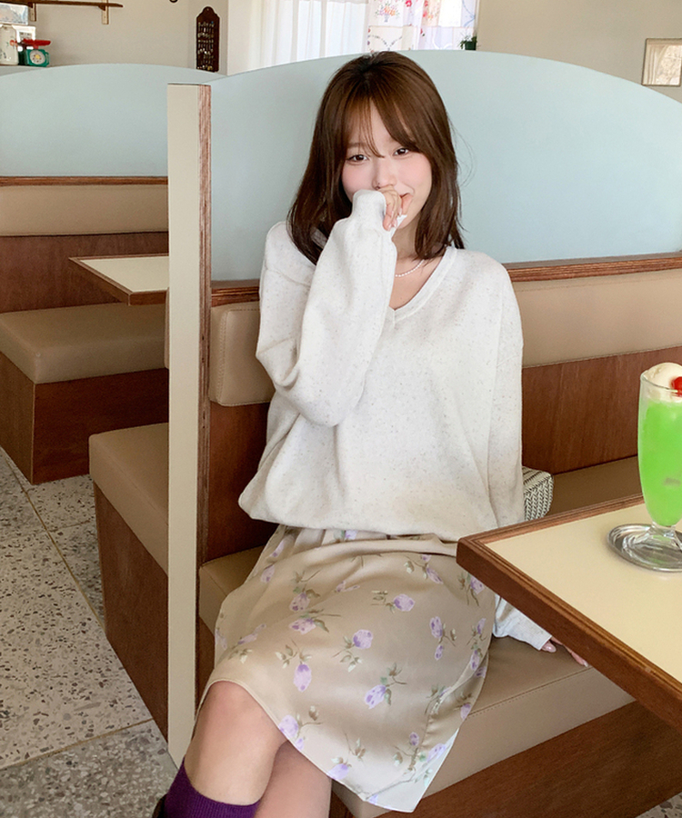 フラワーシフォンミディスカート BEIGE