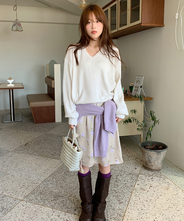 フラワーシフォンミディスカート BEIGE