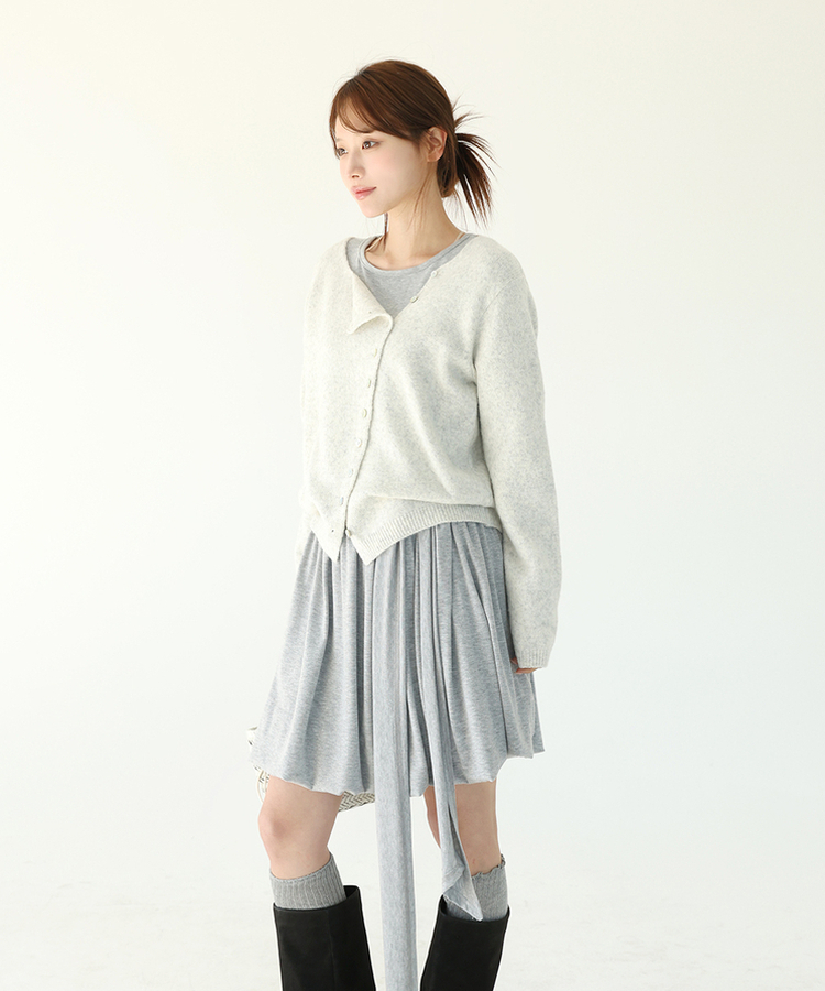 アシンメトリーボタンカーディガン OAT MELANGE