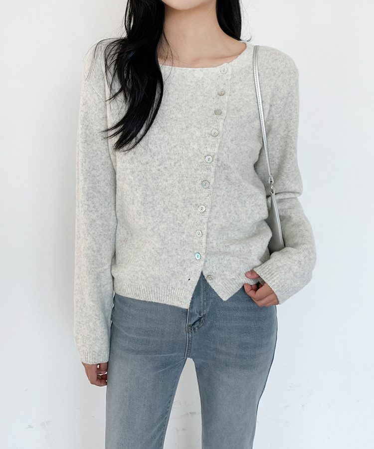 アシンメトリーボタンカーディガン OAT MELANGE