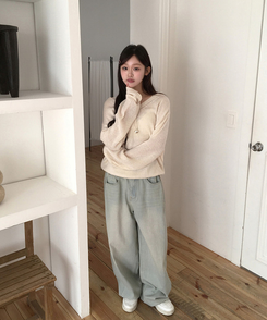 【丈別】サイドピンテックワイドデニムパンツ(5color) LIGHT DENIM