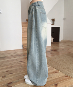 【丈別】サイドピンテックワイドデニムパンツ(5color) MID DENIM