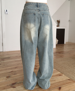 【丈別】サイドピンテックワイドデニムパンツ(5color) MID DENIM