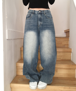 【丈別】サイドピンテックワイドデニムパンツ(5color) DEEP DENIM