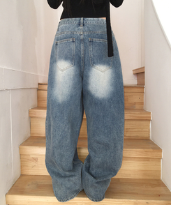 【丈別】サイドピンテックワイドデニムパンツ(5color) DEEP DENIM