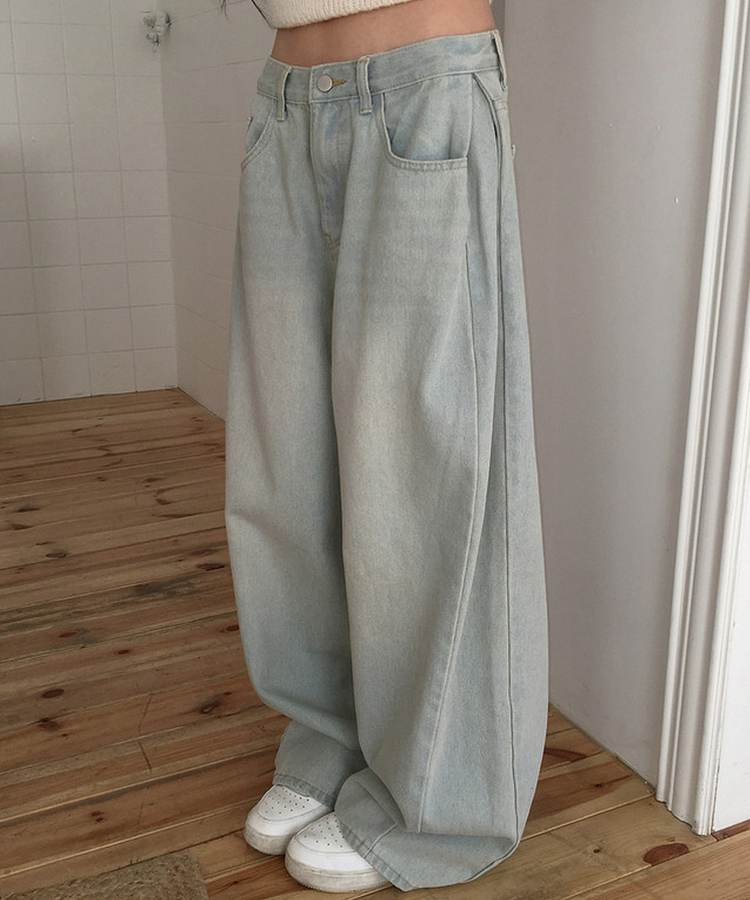 【丈別】サイドピンテックワイドデニムパンツ(5color) LIGHT DENIM