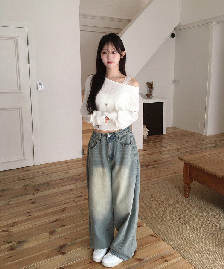 【丈別】サイドピンテックワイドデニムパンツ(5color) MID DENIM