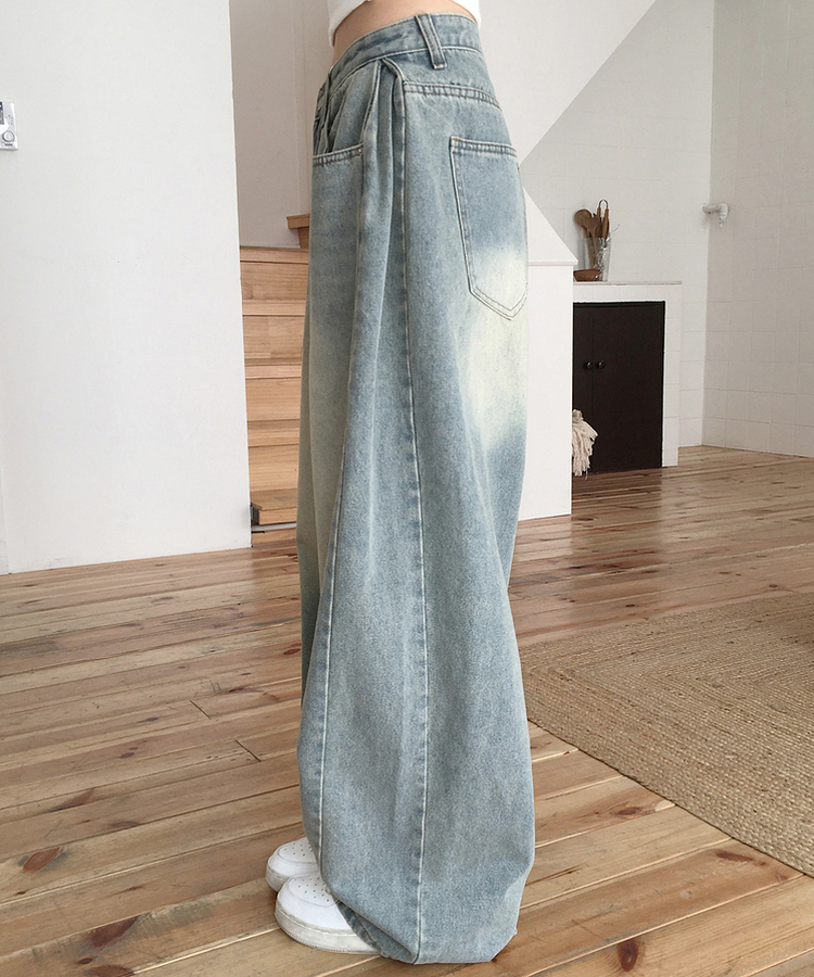 【丈別】サイドピンテックワイドデニムパンツ(5color) MID DENIM