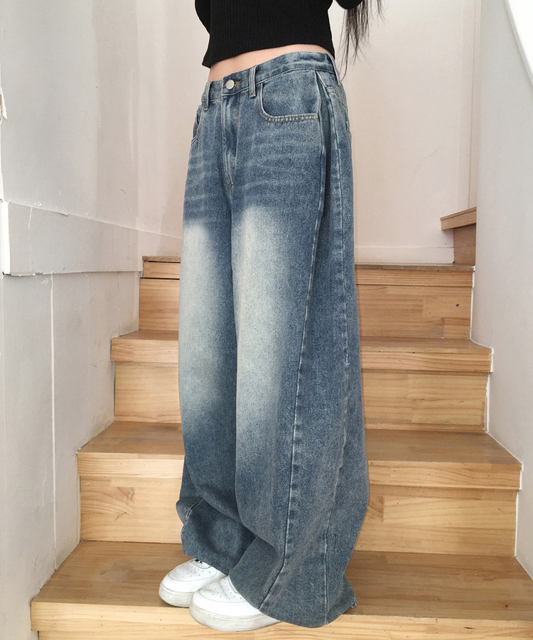 【丈別】サイドピンテックワイドデニムパンツ(5color) DEEP DENIM