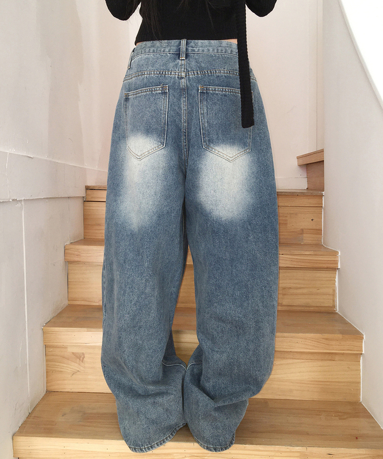【丈別】サイドピンテックワイドデニムパンツ(5color) DEEP DENIM