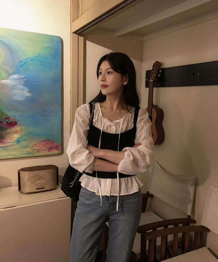 レイヤードニットビスチェ BLACK