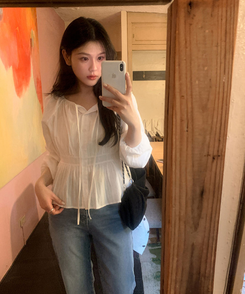 ストラップリボンシアリングブラウス IVORY