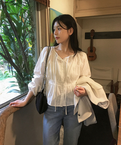 ストラップリボンシアリングブラウス IVORY