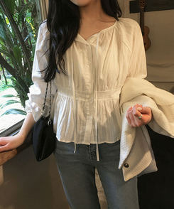 ストラップリボンシアリングブラウス IVORY