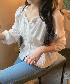 ストラップリボンシアリングブラウス IVORY