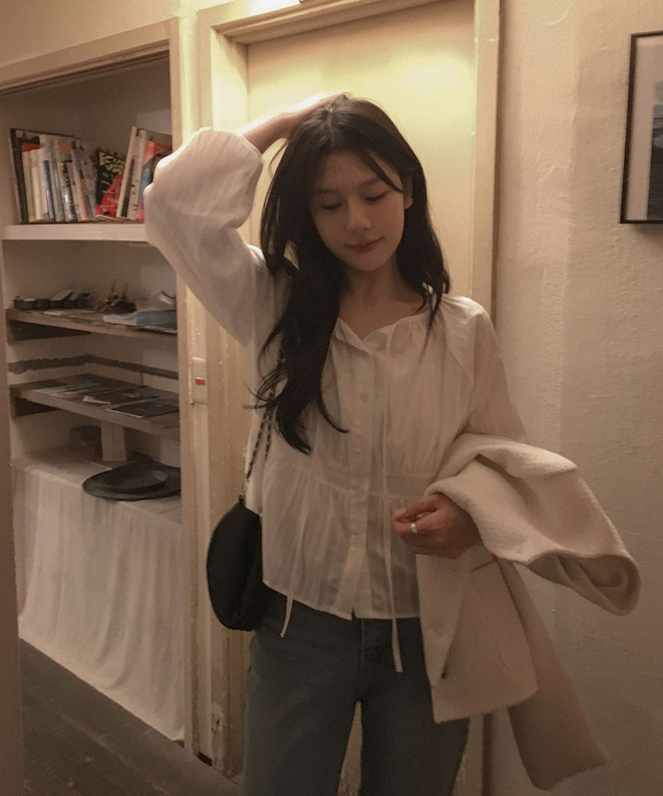 ストラップリボンシアリングブラウス IVORY