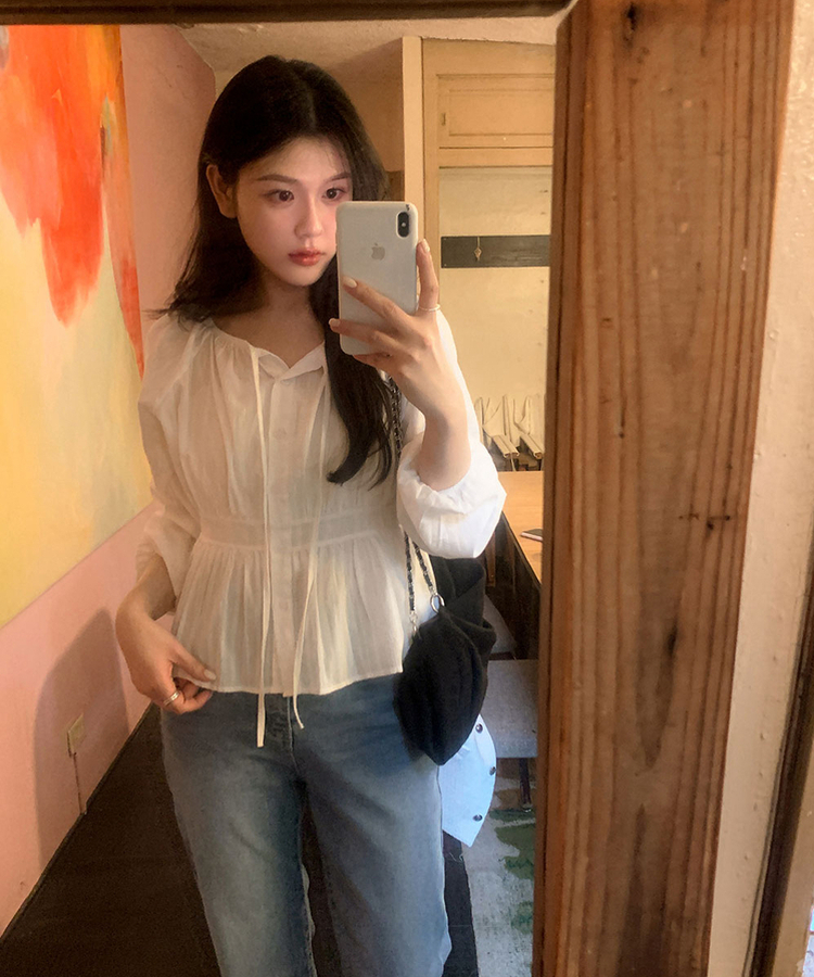 ストラップリボンシアリングブラウス IVORY