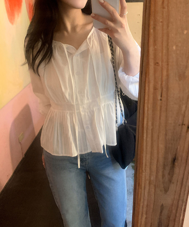 ストラップリボンシアリングブラウス IVORY