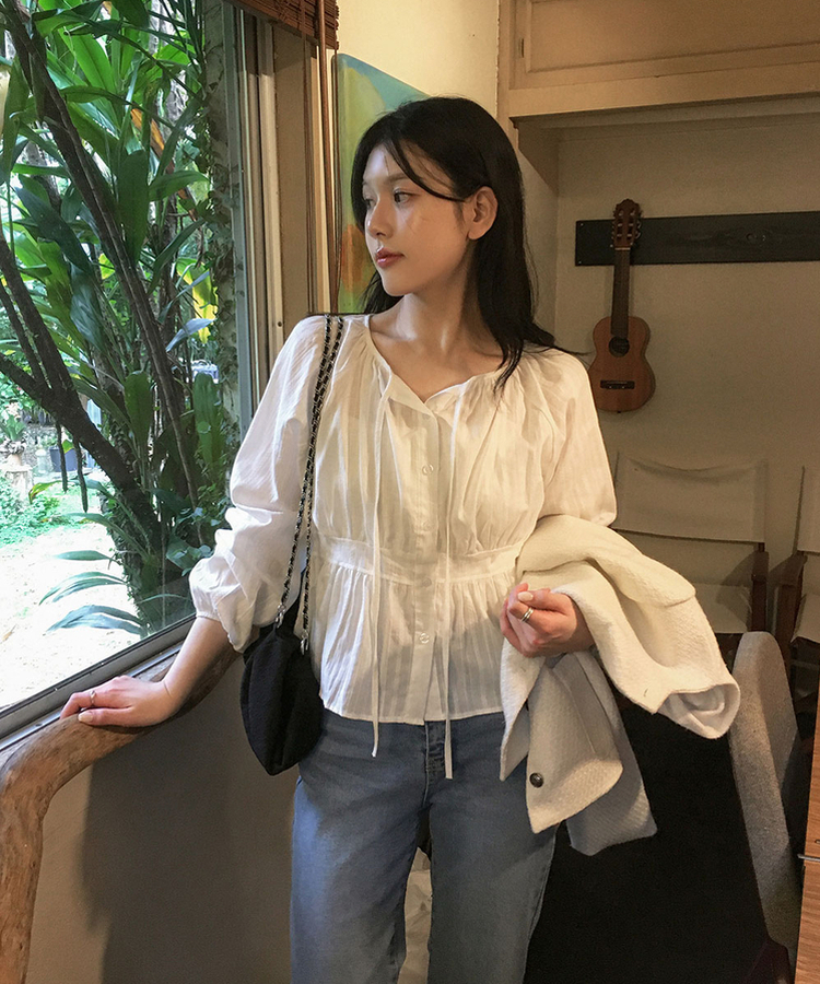 ストラップリボンシアリングブラウス IVORY