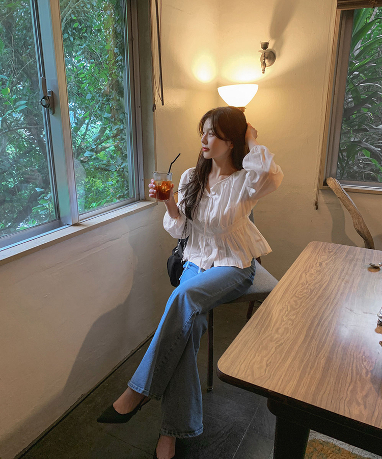 ストラップリボンシアリングブラウス IVORY