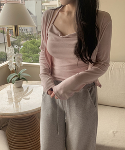 【SET】ホルターキャミソール＋スリムカーディガン(6color) PINK