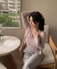 【SET】ホルターキャミソール＋スリムカーディガン(6color) PINK