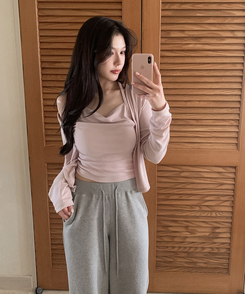 【SET】ホルターキャミソール＋スリムカーディガン(6color) PINK